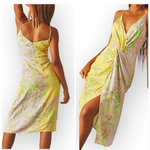 Anthropologie Delfi Collective Frankie Knotted Plunge Neck Midi Dress size large - Picture 2 of 14